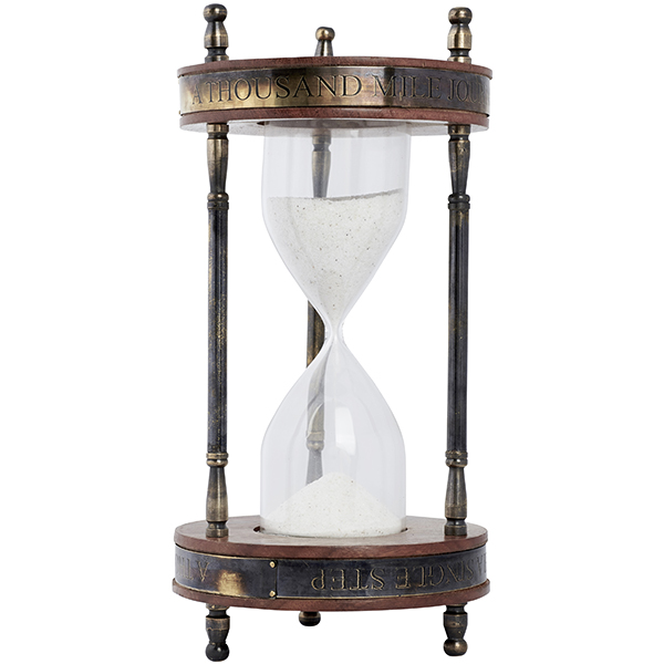 שעון חול זכוכית עץ ונחושת 5 דקות.
גובה 21 ס