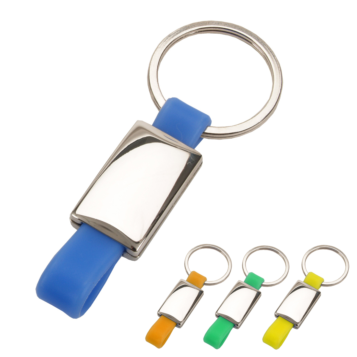 לופ - מחזיק מפתחות ממתכת וסיליקון, לוחית מלבנית מתכת להדפסה או לחריטה.