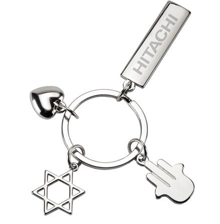 סטאר - מחזיק מפתחות עם תליונים של מגן-דוד, חמסה, לב. 
לוחית ממתכת להדפסה או חריטה.  