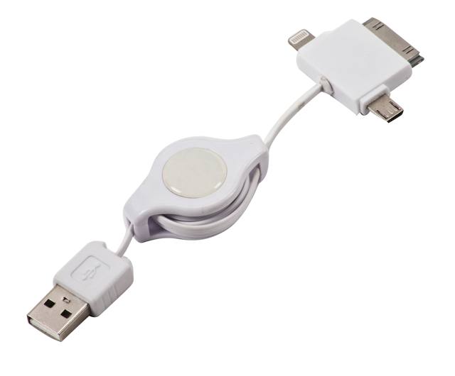 טריו - כבל USB עם תופסן מתכת וקופסה, 3 מתאמים, iPhone, Micro, Type-C