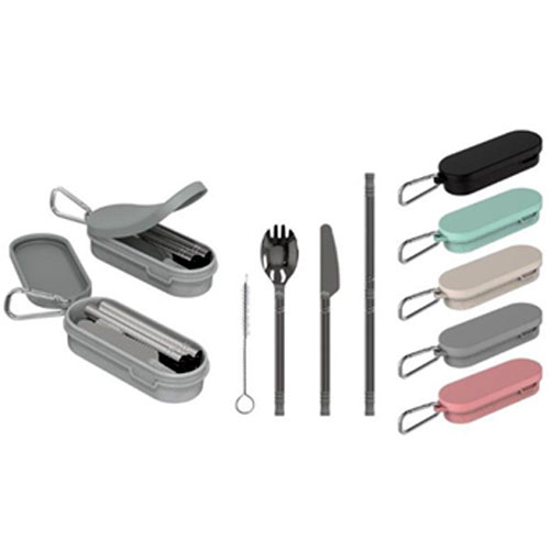 סט כלי אוכל רב פעמי הכולל: סכין, מזלג, כף, פותחן,
קשית וחוטר לניקוי.
