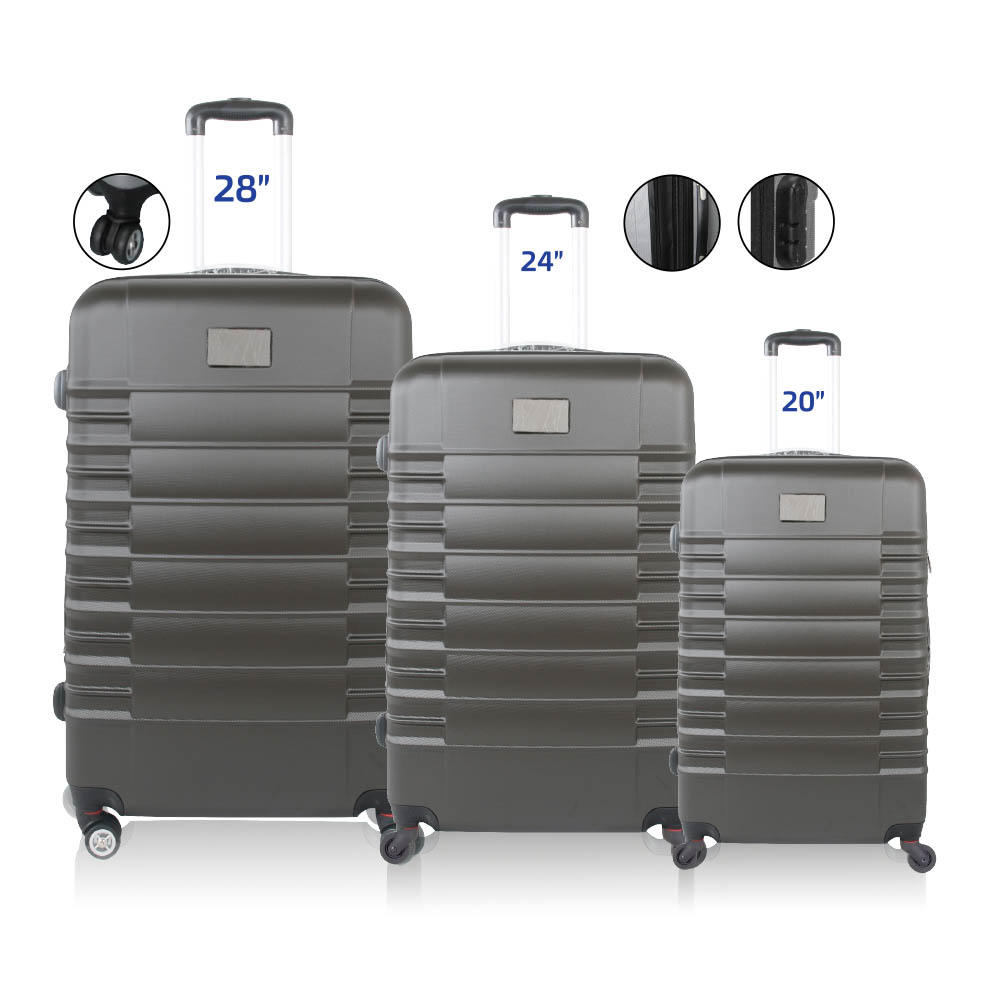 בואינג סט - סט מזוודות קשיחות 3 גדלים. עשוי ABS קל ואיכותי. רוכסנים כפולים, מחיצה פנימית עם תאים, 4 גלגלים (דגם 20+24 אינץ