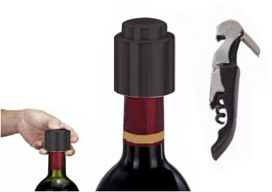 סט אמרונה - סט הכולל פותחן מלצרים ומשאבת ווקום ופקק מפלסטיק למניעת חמצון היין וסגירה הרמטית של הבקבוק.
