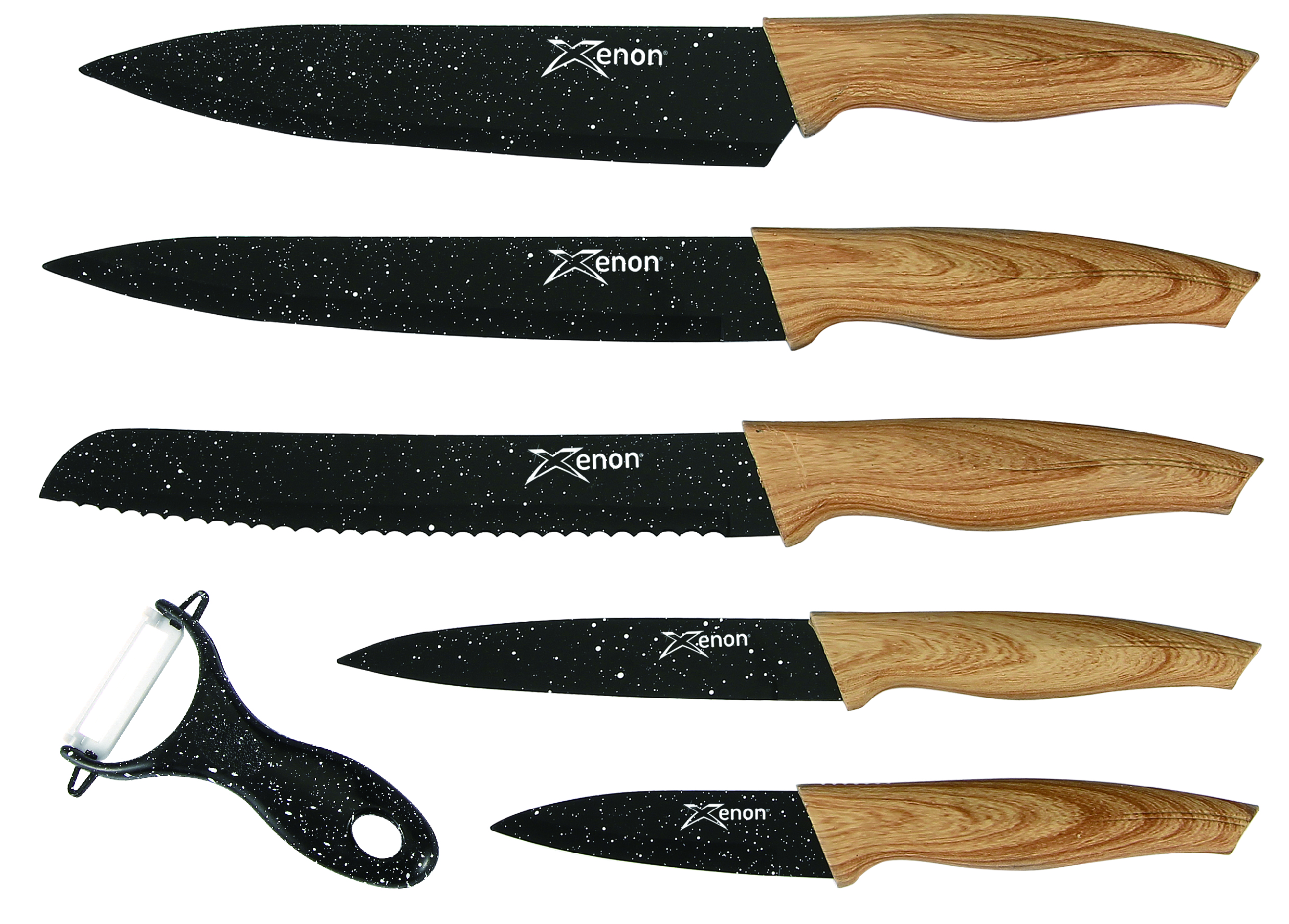 סט 6 סכיני חיתוך ציפוי נון סטיק שחור אבן + קולפן קרמי.