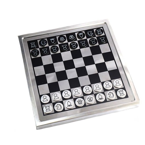 משחק אלומיניום מגנטי מהודר שח מט ודמקה, 25x25 ס